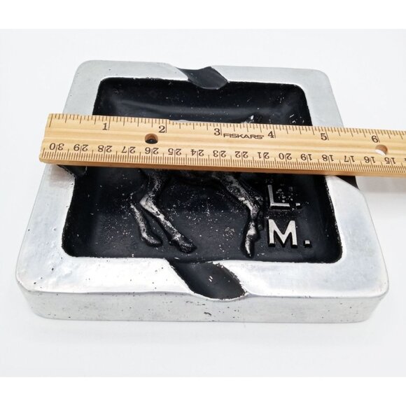 Metal Horse Ashtray Vintage Silver-Tone Inscribed to C.L.M. Tobacciana 1970s - Picture 2 of 14